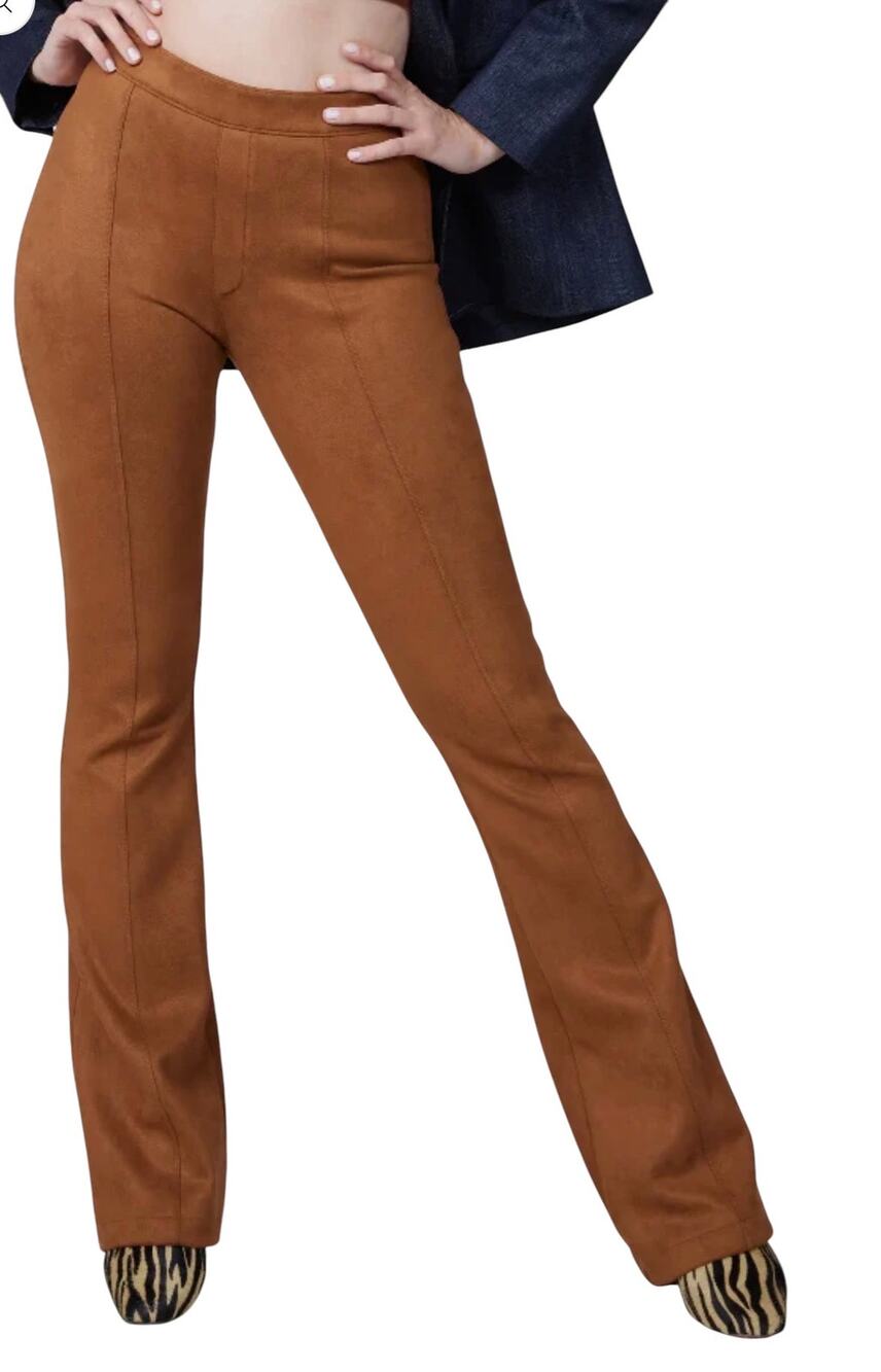 SPANX Ponte Faux Suede Flare Pull On Pants, Rich Caramel, Size XL, NWT
